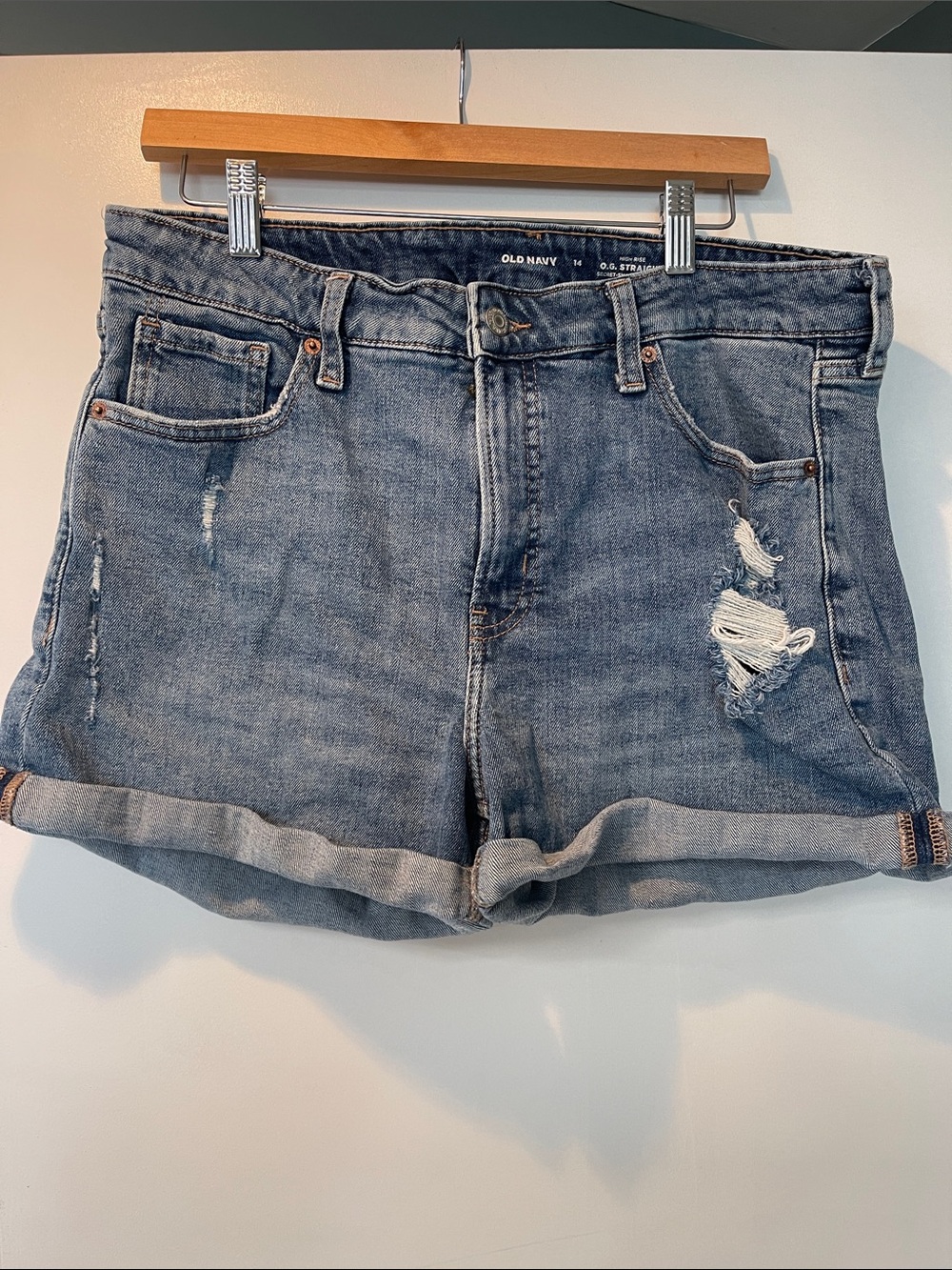 Old Navy Washed Blue Distressed Rolled-Hem Jean Shorts